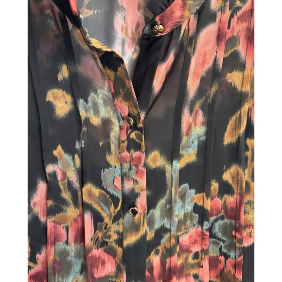 MAIA Long Sleeve Floral Chiffon Shift Dress Women 12 Lined Above Length Button - Picture 5 of 12